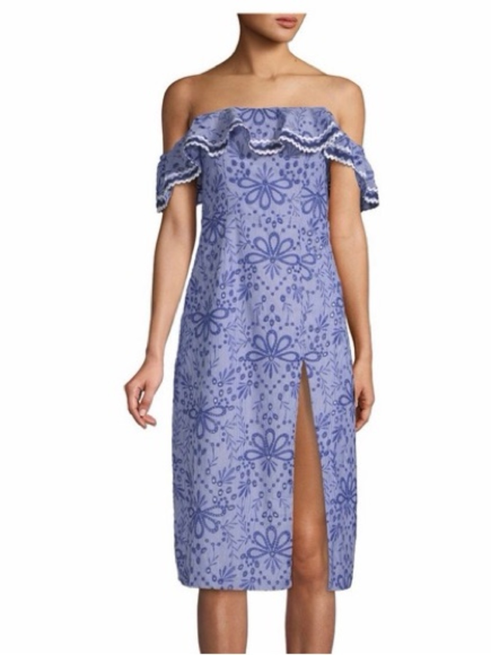 Blue Eyelet Floral Red Carter Dress with Slit